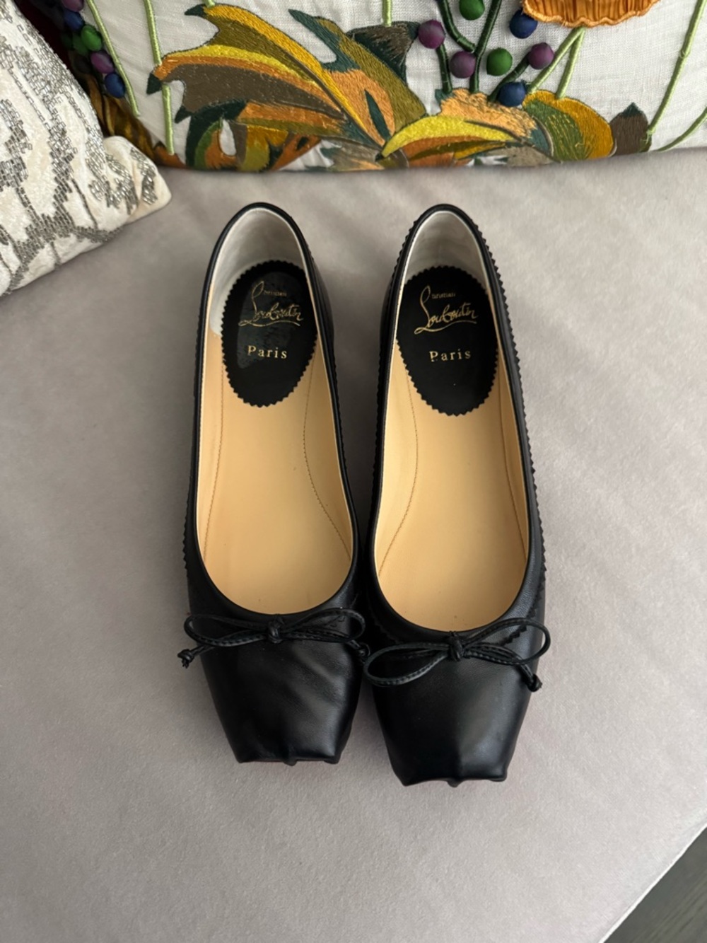 Christian Louboutin Black Square-Toe Leather Ballet Flats